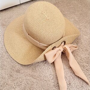 Nine West Beige Woven Sun Hat